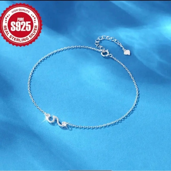 ♥️925 Sterling Silver Wave Ladies Anklet. - Picture 4 of 8